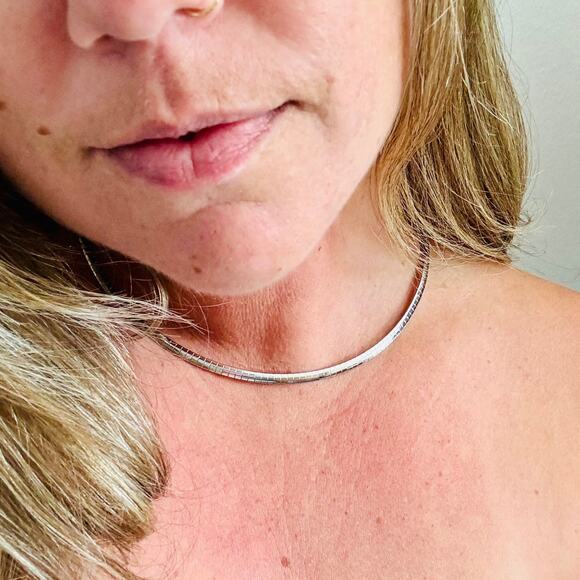 NEW NORDSTROM REVOLVE Silver Choker Omega Chain Link 5mm Necklace Jewelry Retro - Picture 9 of 10